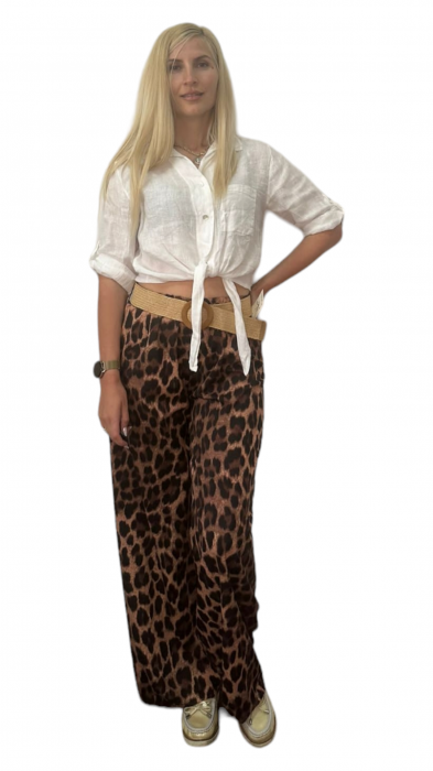 Pantaloni dama cu curea casual animal print - Azara - leopard [3]