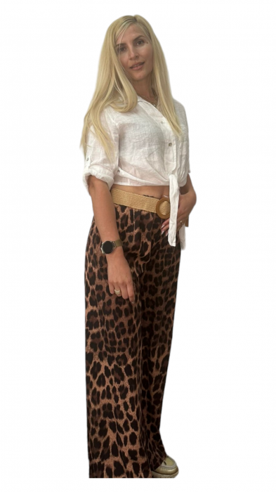 Pantaloni dama cu curea casual animal print - Azara - leopard [4]