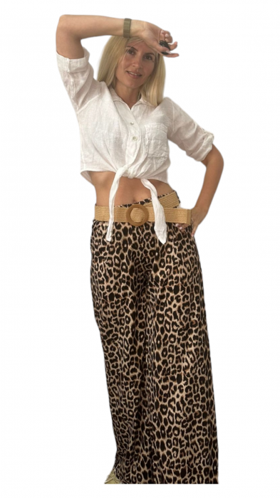Pantaloni dama cu curea casual animal print - Azara - leo2 [3]