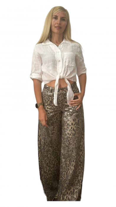 Pantaloni dama denim evazati animal print - Azara [6]