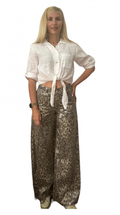 Pantaloni dama denim evazati animal print - Azara [7]