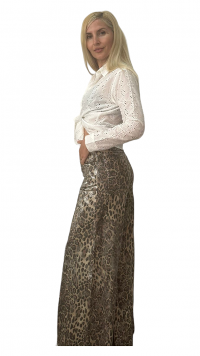 Pantaloni dama denim evazati animal print - Azara [4]