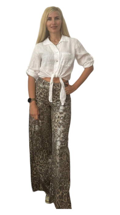 Pantaloni dama denim evazati animal print - Azara [8]