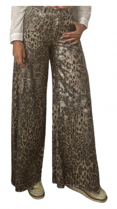 Pantaloni dama denim evazati animal print - Azara [2]