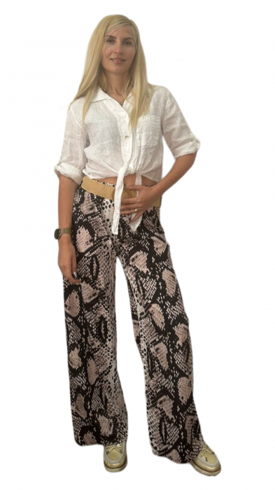 Pantaloni dama cu curea casual animal print - Azara - sarpe [4]