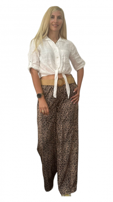 Pantaloni dama cu curea casual animal print - Azara - leo [5]