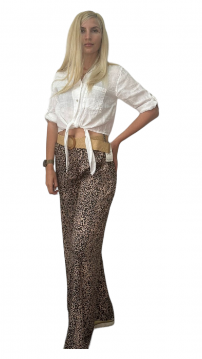Pantaloni dama cu curea casual animal print - Azara - leo [2]
