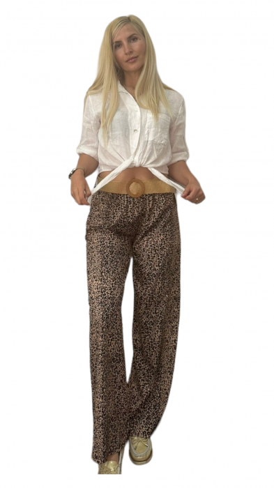 Pantaloni dama cu curea casual animal print - Azara - leo [1]
