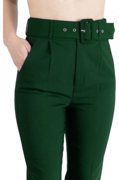 Pantaloni dama cu dunga si curea asortata - Sammy - verde inchis [2]