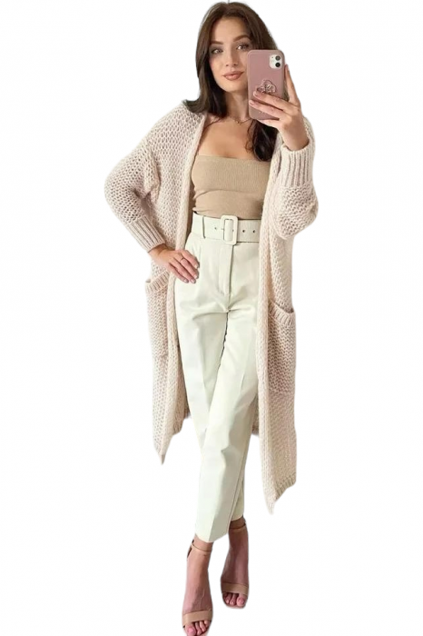 Pantaloni dama cu dunga si curea asortata - Sammy - alb [3]