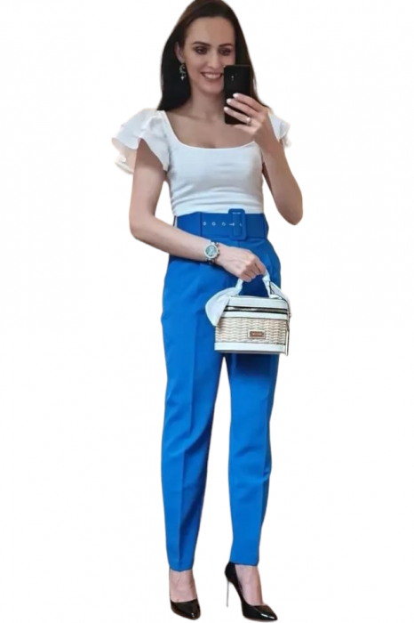Pantaloni dama cu dunga si curea asortata - Sammy - albastru electric [4]