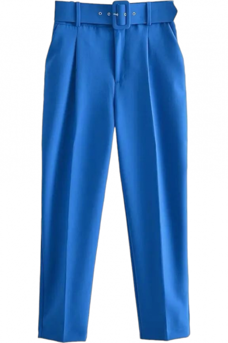 Pantaloni dama cu dunga si curea asortata - Sammy - albastru electric [2]