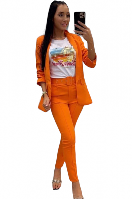 Pantaloni dama cu dunga si curea asortata - Sammy - orange [4]