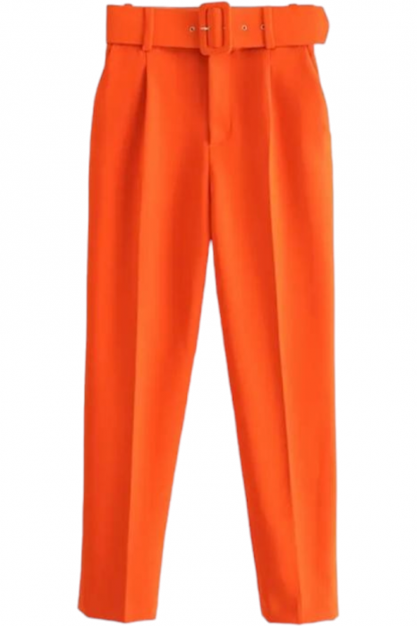 Pantaloni dama cu dunga si curea asortata - Sammy - orange [2]