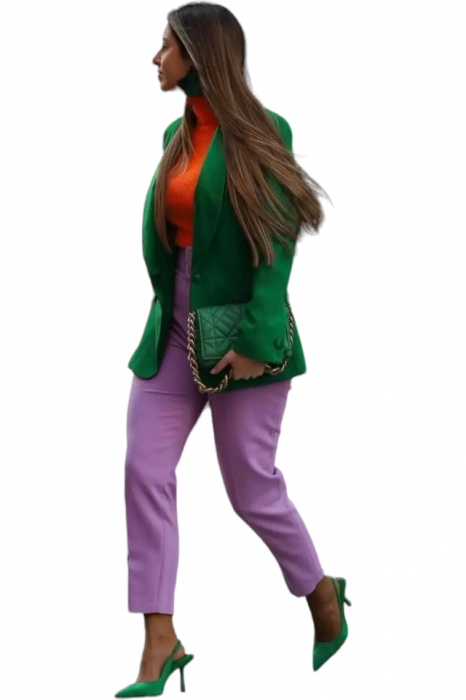 Pantaloni dama cu dunga si curea asortata - Sammy - roz [2]