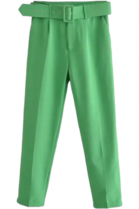 Pantaloni dama cu dunga si curea asortata - Sammy - verde deschis [3]