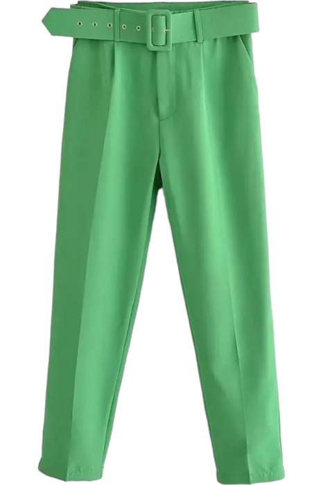 Pantaloni dama cu dunga si curea asortata - Sammy - verde deschis [5]