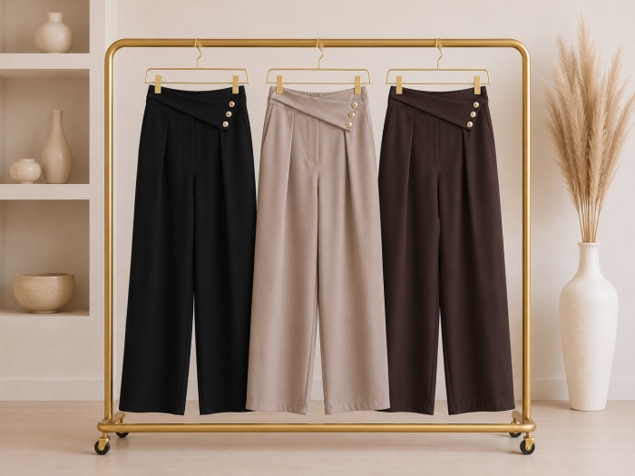 Pantaloni dama cu talie asimetrica si nasturi decorativi, croi drept elegant [2]