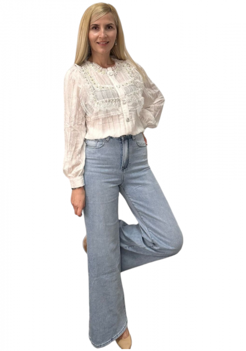 Pantaloni dama combinație denim-satin - Denim Blend [8]