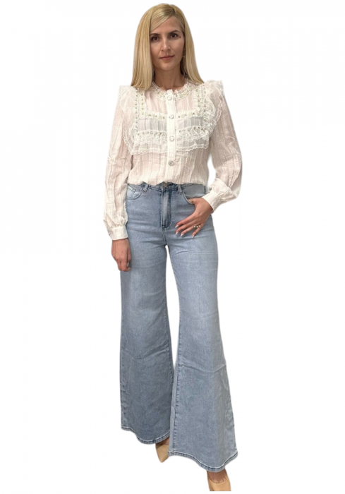 Pantaloni dama combinație denim-satin - Denim Blend [6]