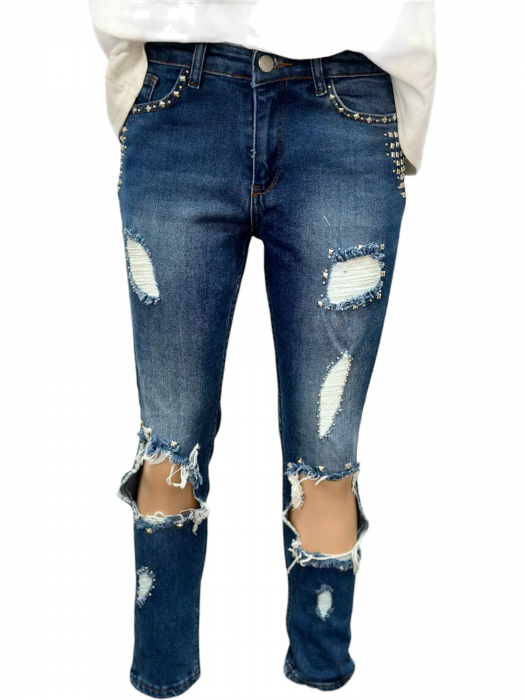 Pantaloni dama denim taieturi si capse - P120 [4]