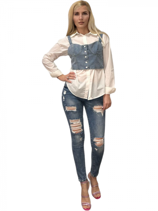 Pantaloni dama denim taieturi si ornament talie - Farfallina [4]