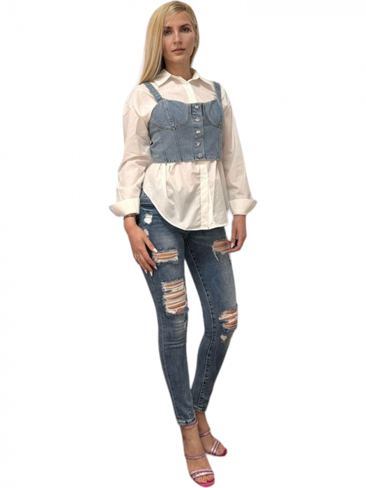 Pantaloni dama denim taieturi si ornament talie - Farfallina [3]