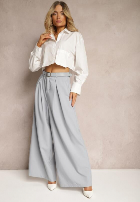 Pantaloni dama evazati si talie inalta - Naoko - bleu [2]