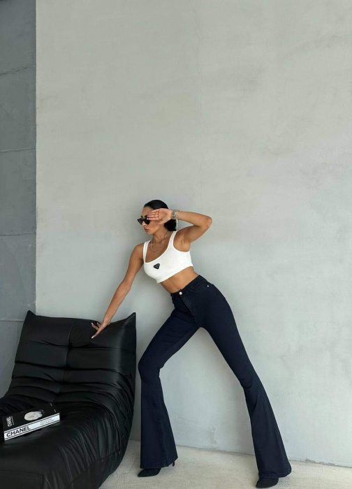 Pantaloni dama lungi denim - Blugi Evazati cu Talie inalta - JUSTT [2]