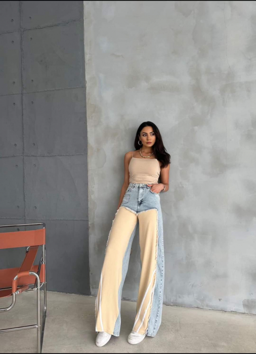 Pantaloni dama lungi denim - Blugi Mom Wide Leg Denim Blend Bumbac - Talie inalta - JUSTT [2]