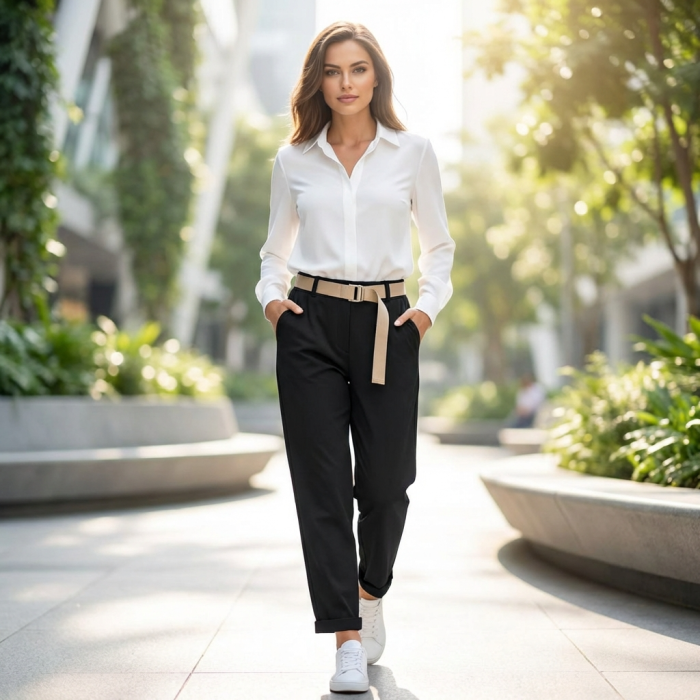 Pantaloni Dama Non-Iron cu Curea - Marime Universala S-M [3]