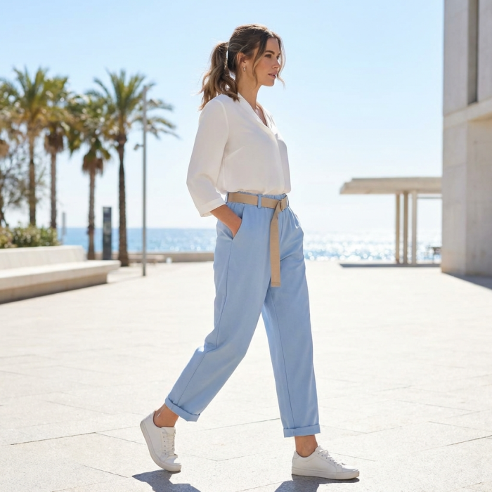 Pantaloni Dama Non-Iron cu Curea - Marime Universala S-M [7]