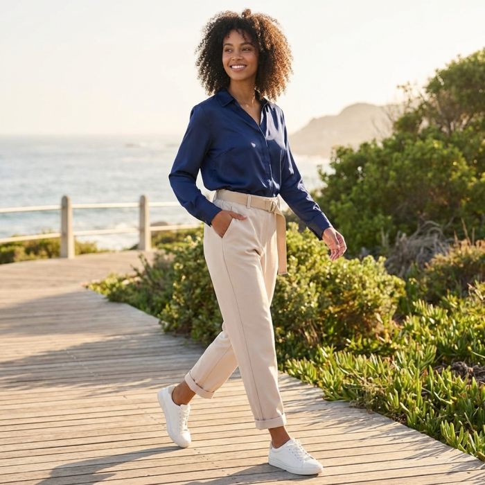 Pantaloni Dama Non-Iron cu Curea - Marime Universala S-M [9]