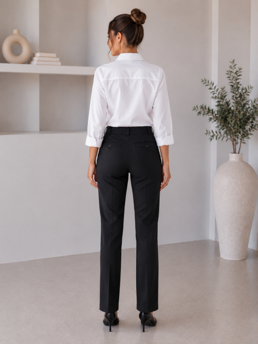 Pantaloni dama office negri cu talie inalta, dublu nasturi si croi drept Sabrina [2]