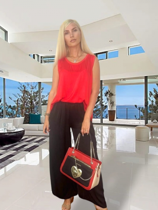 Pantaloni dama culotte cu aspect matasos, de vara [4]