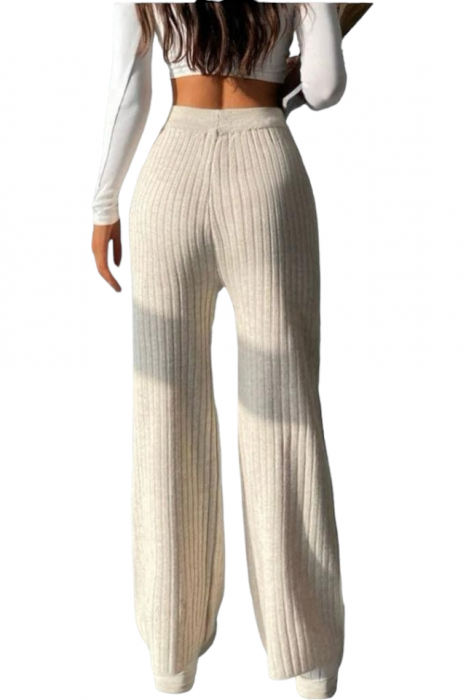 Pantaloni dama tricot striat - Luana - Bej [2]