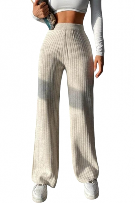 Pantaloni dama tricot striat - Luana - Bej [1]