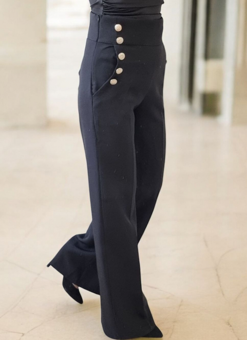 Pantaloni eleganti dama cu nasturi decorativi, croi evazat [3]