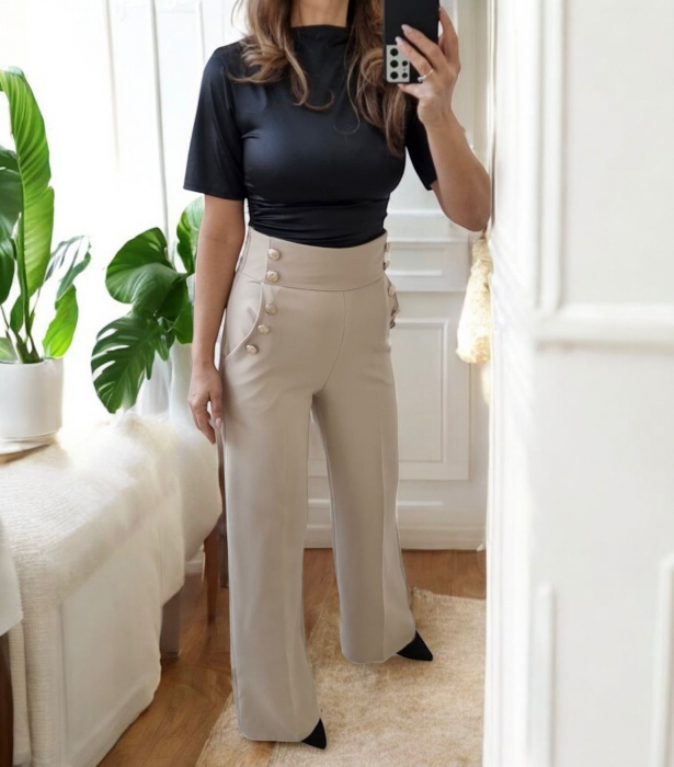 Pantaloni eleganti dama cu nasturi decorativi, croi evazat [8]