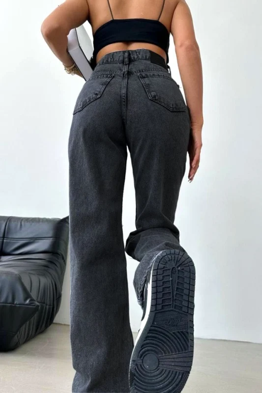 Pantaloni lungi denim - Blugi Croi Wide Leg si Decupaje cu Fermoar [4]