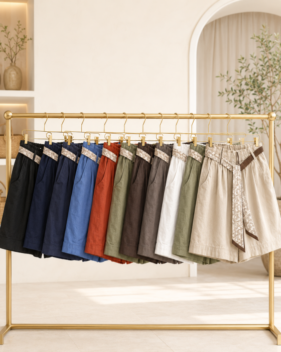 Pantaloni scurti dama casual din bumbac si elastan cu curea inclusa [2]