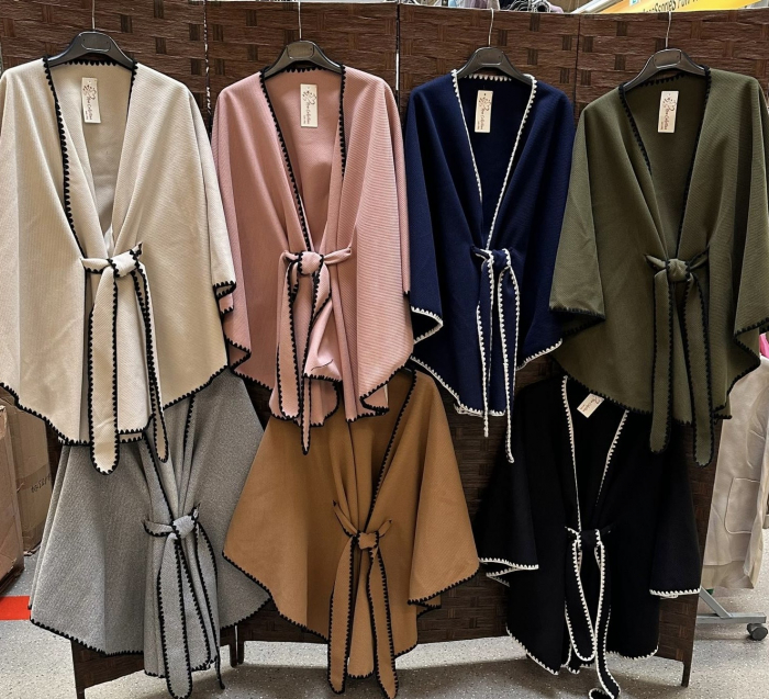 Poncho dama stil capa din stofa cu cordon – marime universala M-4XL [2]
