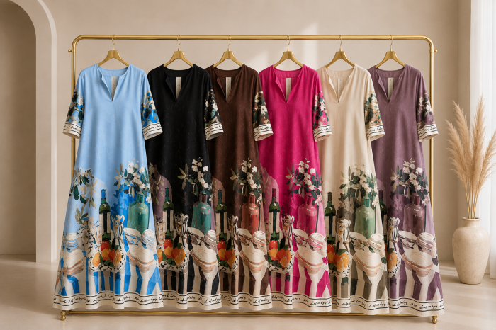 Rochie Amalfi din satin cu imprimeu artistic si decolteu in V [2]