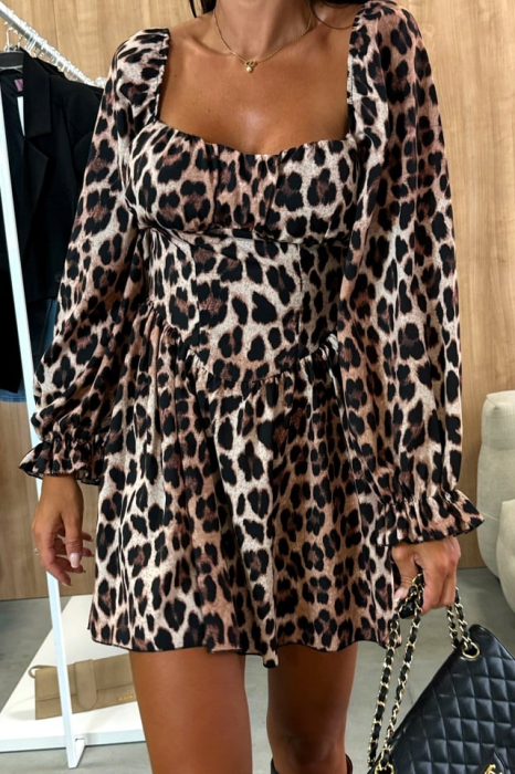 Rochie Animal Print cu Maneci Bufante [2]