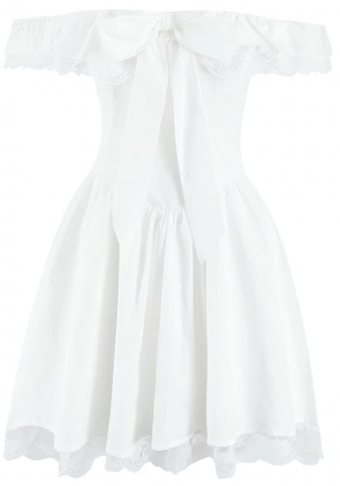 Rochie Bardot A-line mini, volanase, fundita si dantela, alb/negru, marime universala s-m [3]