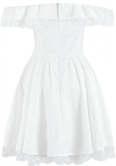 Rochie Bardot A-line mini, volanase, fundita si dantela, alb/negru, marime universala s-m [2]