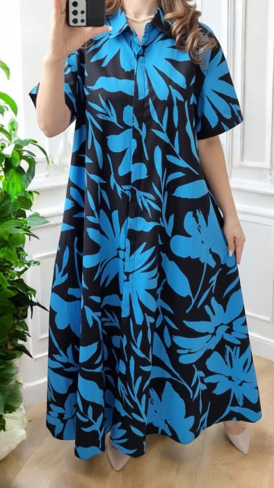 Rochie camasa lejera din bumbac imprimat, croi larg, marime universala, croiala larga [3]