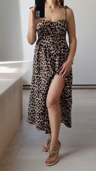 Rochie dama lunga cu imprimeu leopard, despicata, ideala pentru vara - Animal Print [5]