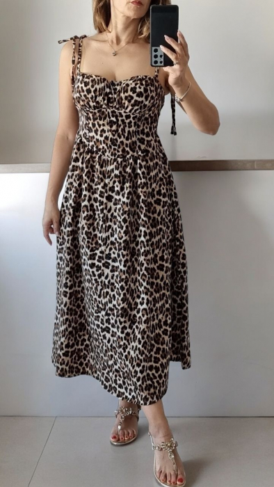 Rochie dama lunga cu imprimeu leopard, despicata, ideala pentru vara - Animal Print [4]
