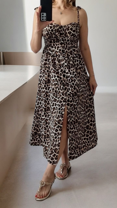Rochie dama lunga cu imprimeu leopard, despicata, ideala pentru vara - Animal Print [2]